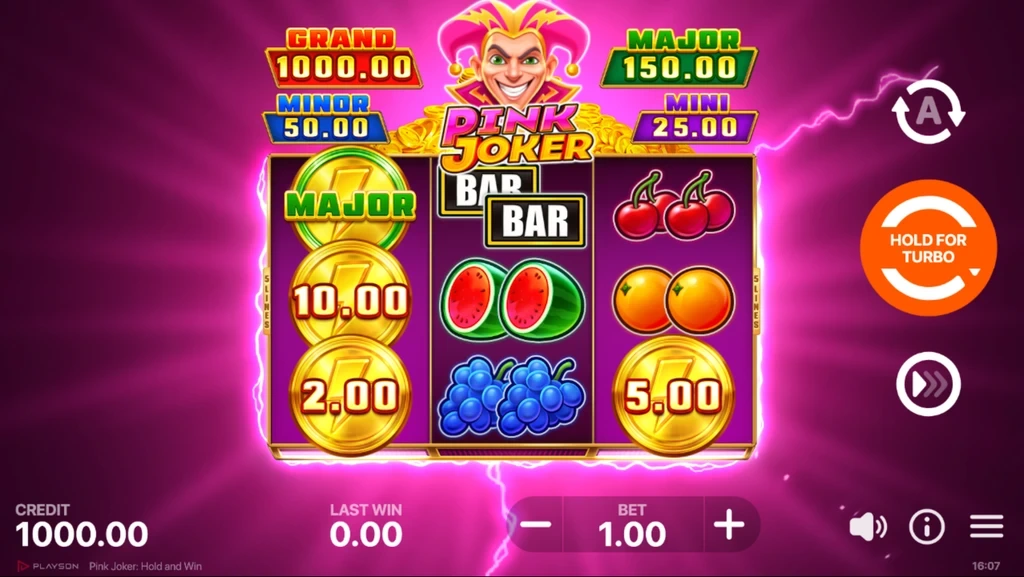 Funzione Cash Collect attivata nella slot Pink Joker con jackpot visibili